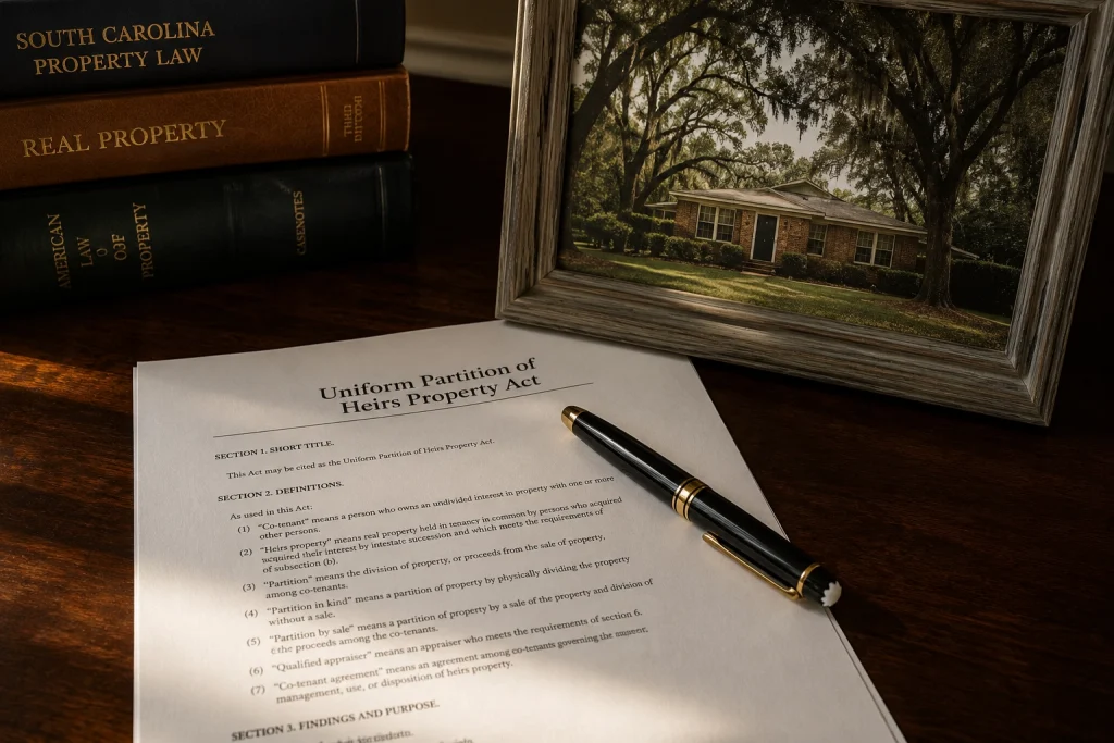 Legal document Pinckney Uniform Partition Heirs Property Act SC — multiple heirs Charleston inherited home